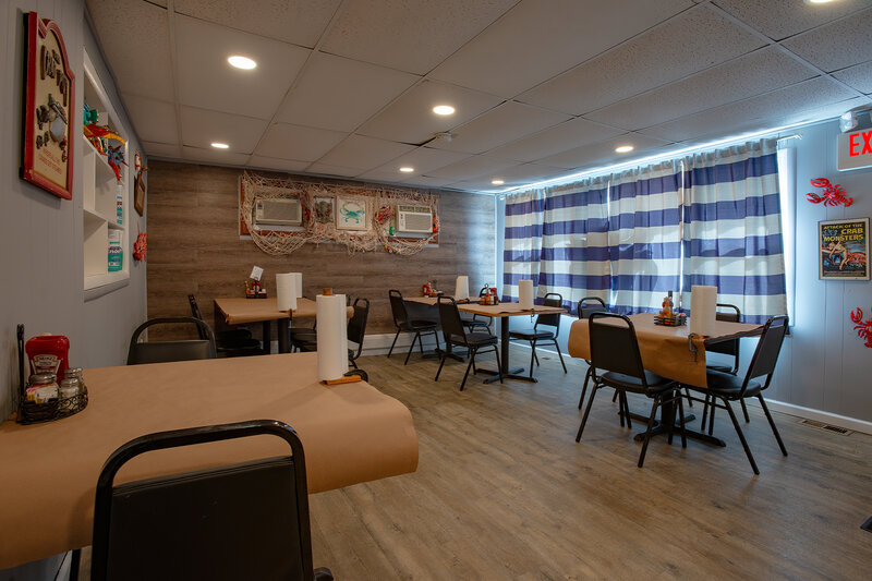 Dining room with multiple set tables
